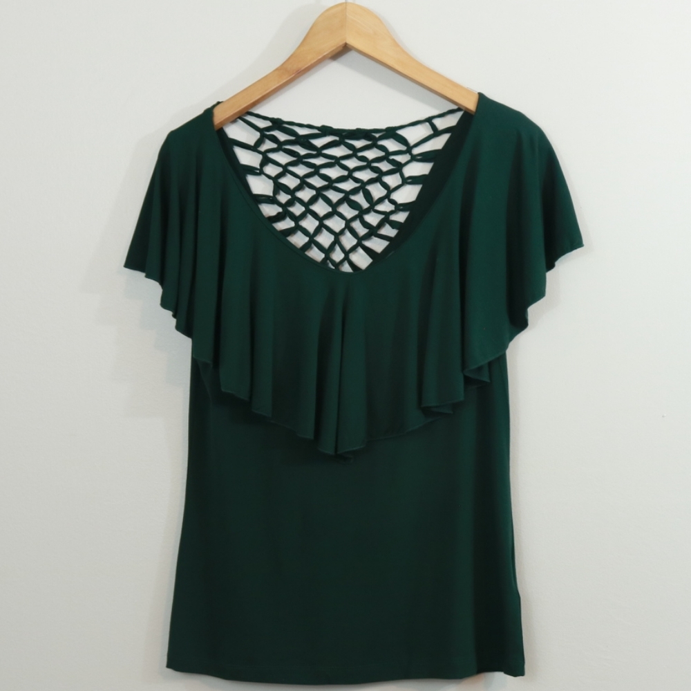 Signature Collection Green Flounce Ruffle Cage Top